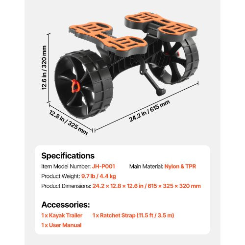 Kayak Cart 300 lbs Load Capacity Foldable Kayak Trolley with 10inch Solid