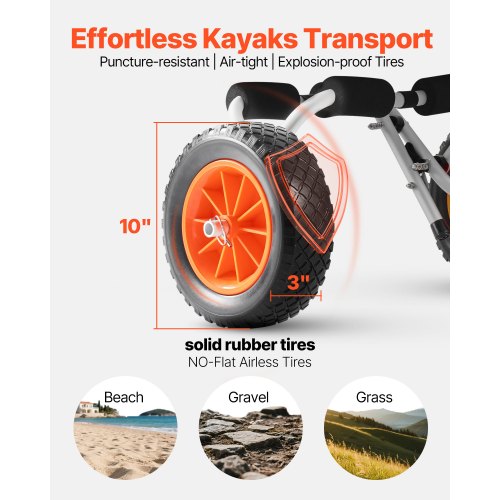 Kayak Cart 200 lbs Load Capacity Foldable Kayak Trolley with 10inch Solid