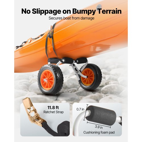 Kayak Cart 200 lbs Load Capacity Foldable Kayak Trolley with 10inch Solid