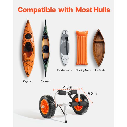 Kayak Cart 200 lbs Load Capacity Foldable Kayak Trolley with 10inch Solid