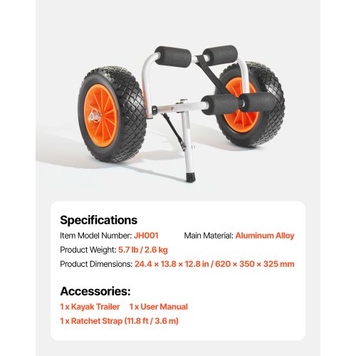 Kayak Cart 200 lbs Load Capacity Foldable Kayak Trolley with 10inch Solid