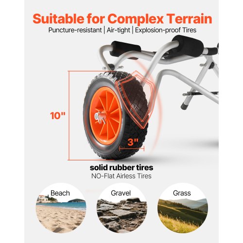 Kayak Cart 250 lbs Load Capacity Foldable Kayak Trolley with 10inch Solid