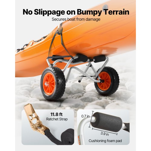 Kayak Cart 250 lbs Load Capacity Foldable Kayak Trolley with 10inch Solid