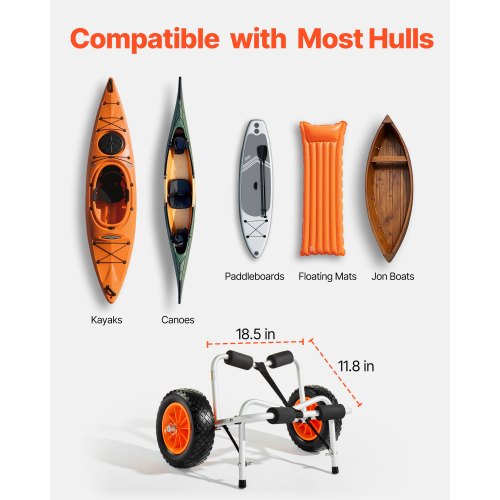 Kayak Cart 250 lbs Load Capacity Foldable Kayak Trolley with 10inch Solid