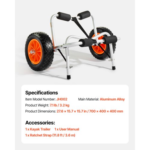 Kayak Cart 250 lbs Load Capacity Foldable Kayak Trolley with 10inch Solid
