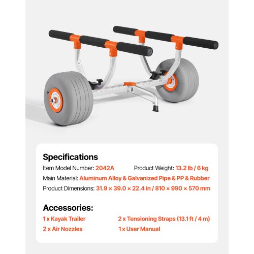 Kayak Cart 350 lbs Load Capacity Kayak Trolley with 12inch Inflatable PU