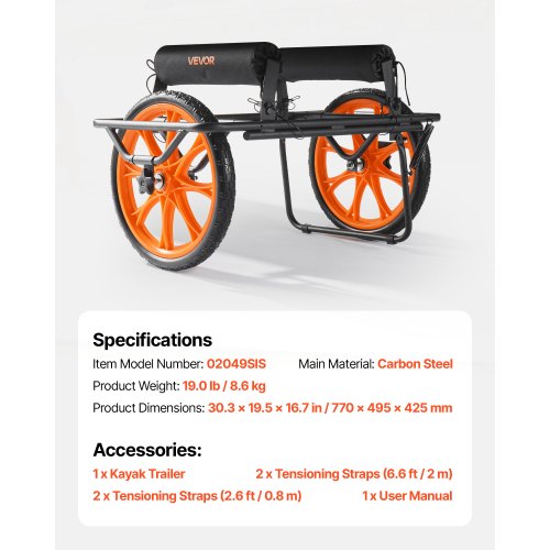 Kayak Cart 330 lbs Load Capacity Canoe Cart Dolly with 15inch Solid