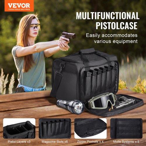 Range Bag for 3 Pistols Tactical Gun Range Bag Single Shoulder Strip Black – 9 L