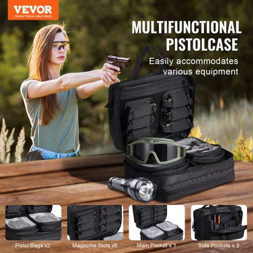 Tactical Pistol Backpack with 2 Pistol Cases Gun Range Backpack with 6x