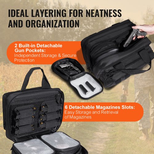 Tactical Pistol Backpack with 2 Pistol Cases Gun Range Backpack with 6x