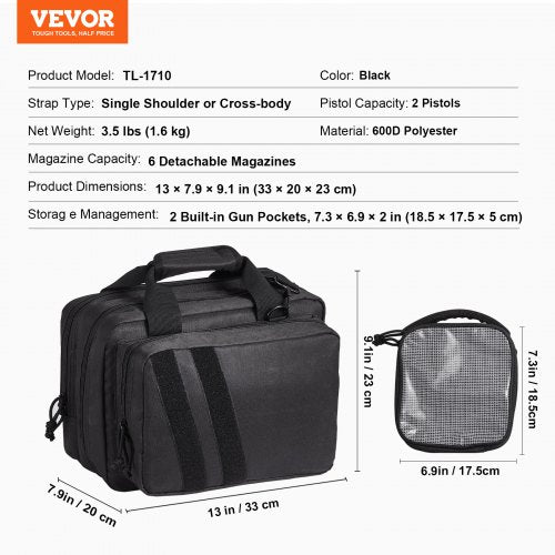 Tactical Pistol Backpack with 2 Pistol Cases Gun Range Backpack with 6x