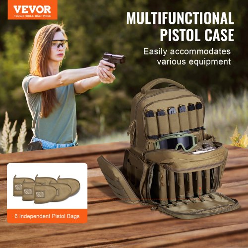 Tactical Range Backpack for 6 Pistols Gun Backpack BrownRange Bag for 6 Pistols