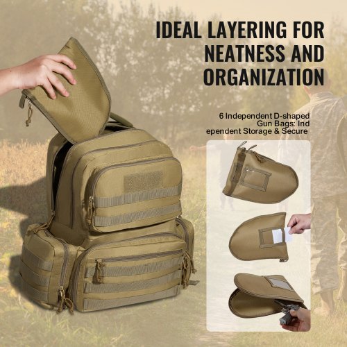 Tactical Range Backpack for 6 Pistols Gun Backpack BrownRange Bag for 6 Pistols