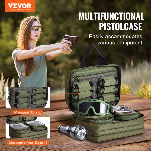 Range Bag for 2 Pistols Tactical Gun Bag 2 Builtin Pistol Bags GreenRange