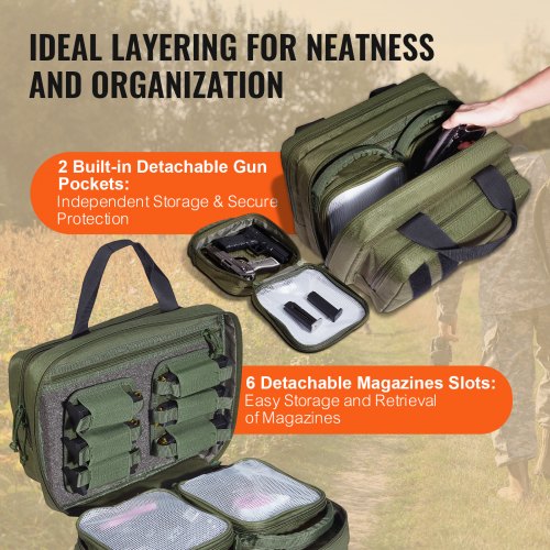 Range Bag for 2 Pistols Tactical Gun Bag 2 Builtin Pistol Bags GreenRange