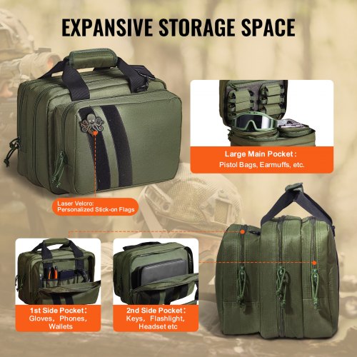 Range Bag for 2 Pistols Tactical Gun Bag 2 Builtin Pistol Bags GreenRange