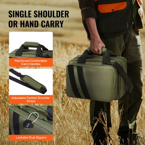 Range Bag for 2 Pistols Tactical Gun Bag 2 Builtin Pistol Bags GreenRange