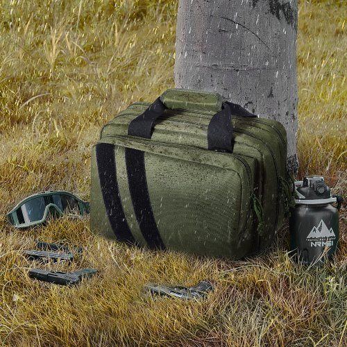 Range Bag for 2 Pistols Tactical Gun Bag 2 Builtin Pistol Bags GreenRange