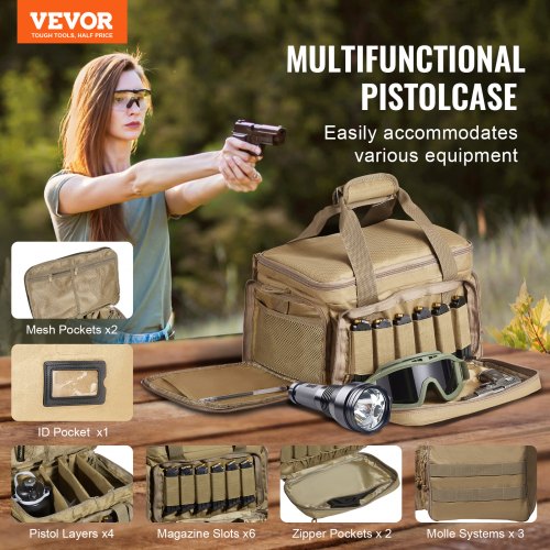 Range Bag for 4 Pistols Tactical Gun Range Bag Single Shoulder Strip Brown – 6 L