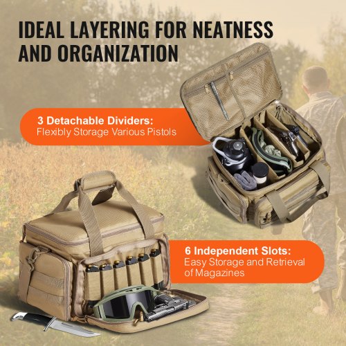 Range Bag for 4 Pistols Tactical Gun Range Bag Single Shoulder Strip Brown – 6 L
