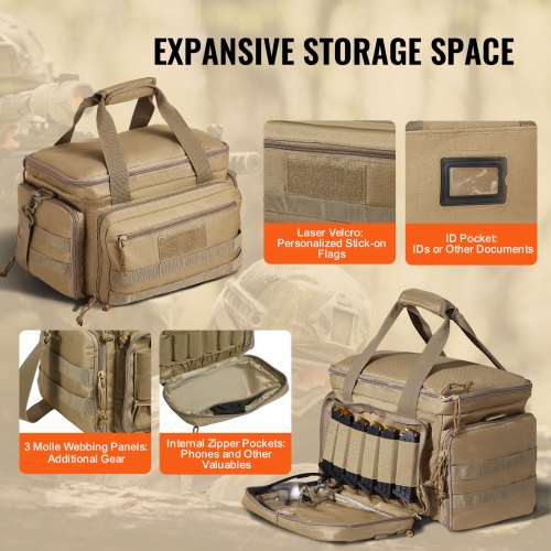 Range Bag for 4 Pistols Tactical Gun Range Bag Single Shoulder Strip Brown – 6 L