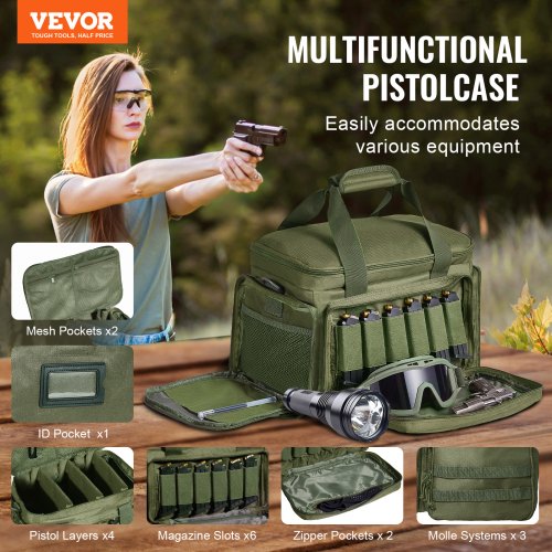 Range Bag for 4 Pistols Tactical Gun Range Bag Single Shoulder Strip Green – 6 L