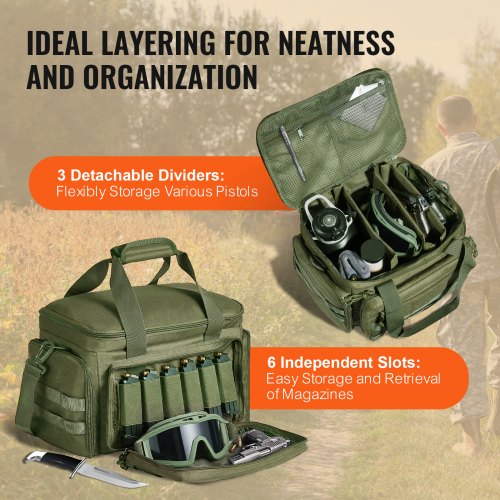 Range Bag for 4 Pistols Tactical Gun Range Bag Single Shoulder Strip Green – 6 L