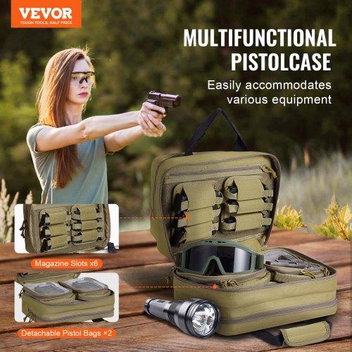 Range Bag for 2 Pistols Tactical Gun Bag 2 Builtin Pistol Bags BrownRange