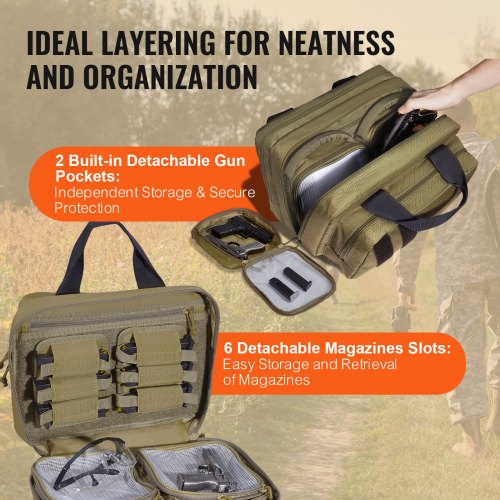 Range Bag for 2 Pistols Tactical Gun Bag 2 Builtin Pistol Bags BrownRange