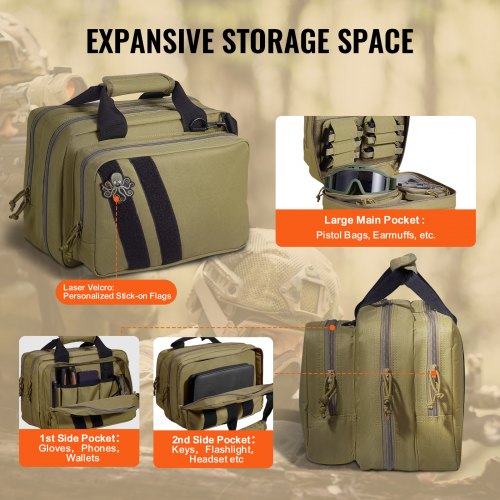 Range Bag for 2 Pistols Tactical Gun Bag 2 Builtin Pistol Bags BrownRange