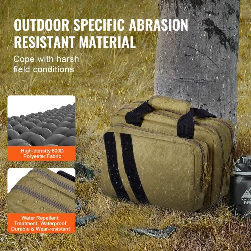 Range Bag for 2 Pistols Tactical Gun Bag 2 Builtin Pistol Bags BrownRange