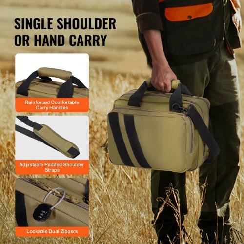 Range Bag for 2 Pistols Tactical Gun Bag 2 Builtin Pistol Bags BrownRange