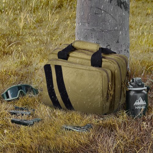 Range Bag for 2 Pistols Tactical Gun Bag 2 Builtin Pistol Bags BrownRange