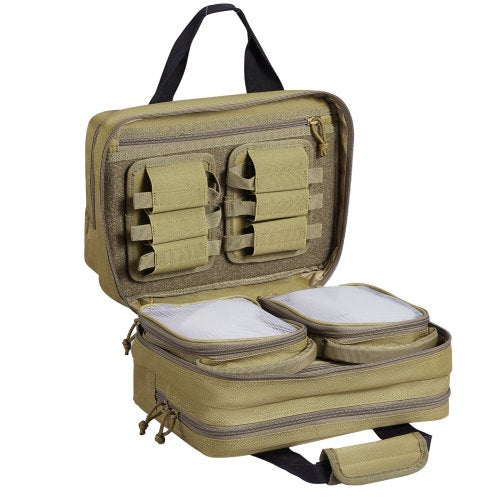 Range Bag for 2 Pistols Tactical Gun Bag 2 Builtin Pistol Bags BrownRange