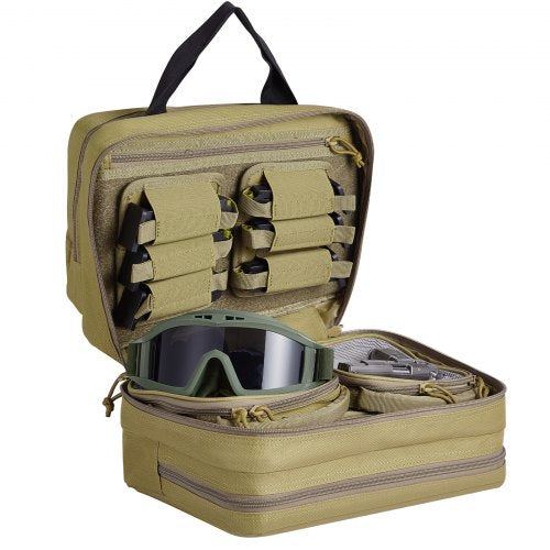 Range Bag for 2 Pistols Tactical Gun Bag 2 Builtin Pistol Bags BrownRange