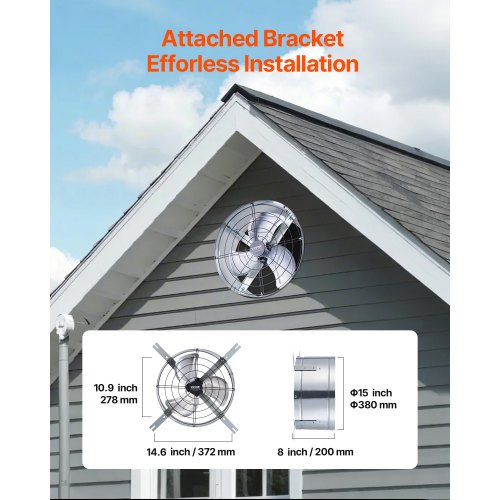 Gable Mount Fan 15 Inch Attic Exhaust Fan with Adjustable Thermostat