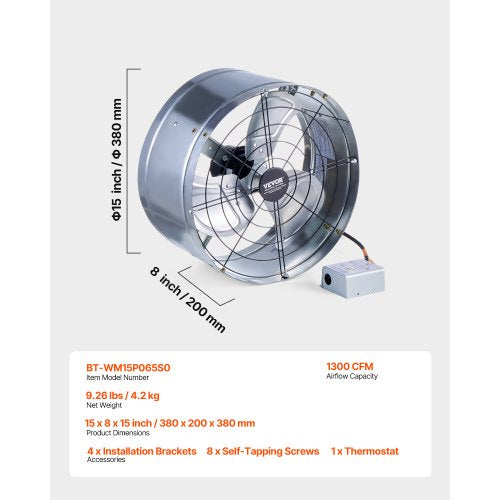 Gable Mount Fan 15 Inch Attic Exhaust Fan with Adjustable Thermostat
