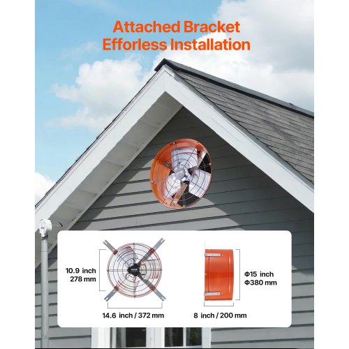 Gable Mount Fan 15 Inch Attic Exhaust Fan with Adjustable Thermostat