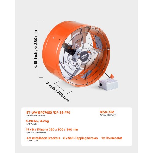 Gable Mount Fan 15 Inch Attic Exhaust Fan with Adjustable Thermostat