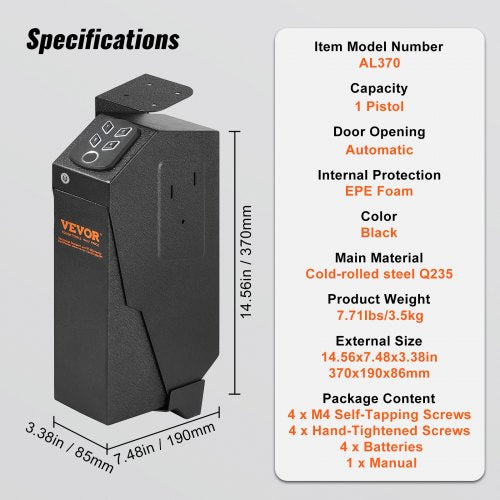 Mounted Gun Safe for Pistols Biometric Gun Safe with Three Quick Access