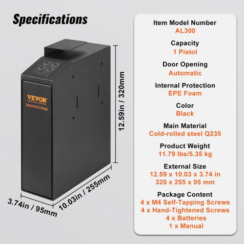 Mounted Gun Safe for Pistols Biometric Gun Safe with Three Quick Access