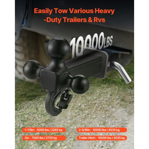 Trailer Hitch TriBall Mount with Hook Pin Trailer Ball Size 178 2