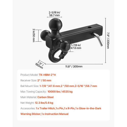 Trailer Hitch TriBall Mount with Hook Pin Trailer Ball Size 178 2