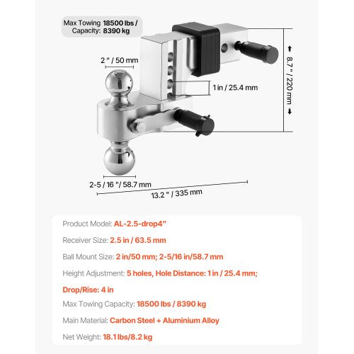 Adjustable Trailer Hitch 4Inch Drop Hitch Ball Mount Fit 25Inch