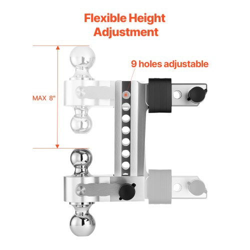 Adjustable Trailer Hitch 8Inch Drop Hitch TriBall Mount for 2Inch Hitch