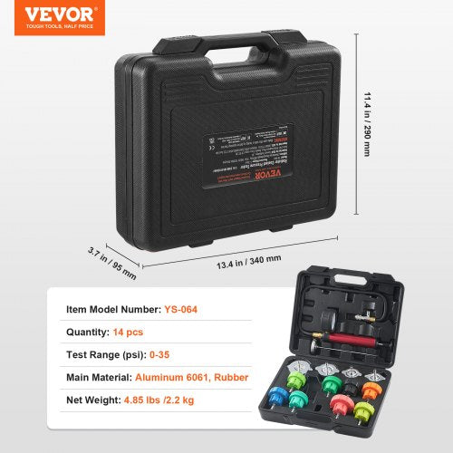 14 pcs Universal Radiator Pressure Tester Kit Coolant Pressure Tester Kit