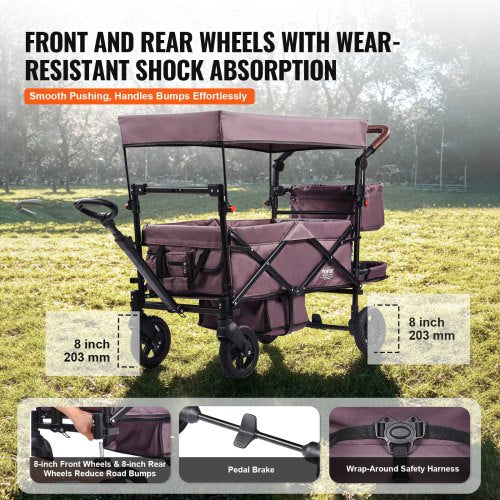 Wagon Stroller for 2 Kids Push Pull Quad Collapsible Stroller with Adjustable