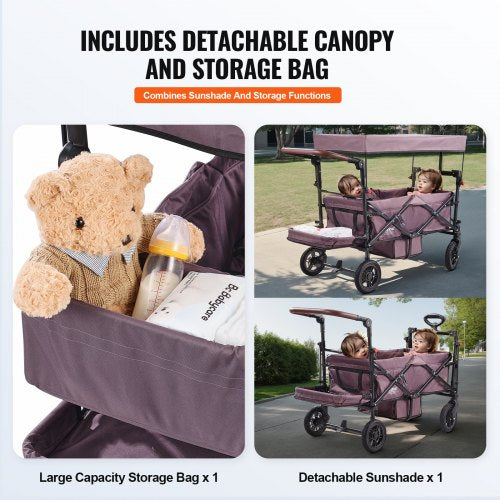 Wagon Stroller for 2 Kids Push Pull Quad Collapsible Stroller with Adjustable