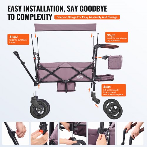Wagon Stroller for 2 Kids Push Pull Quad Collapsible Stroller with Adjustable