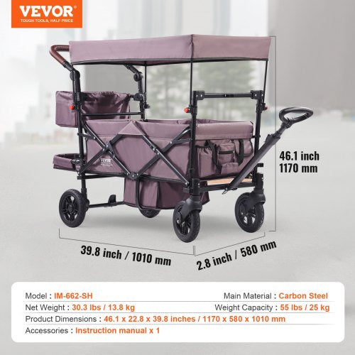 Wagon Stroller for 2 Kids Push Pull Quad Collapsible Stroller with Adjustable